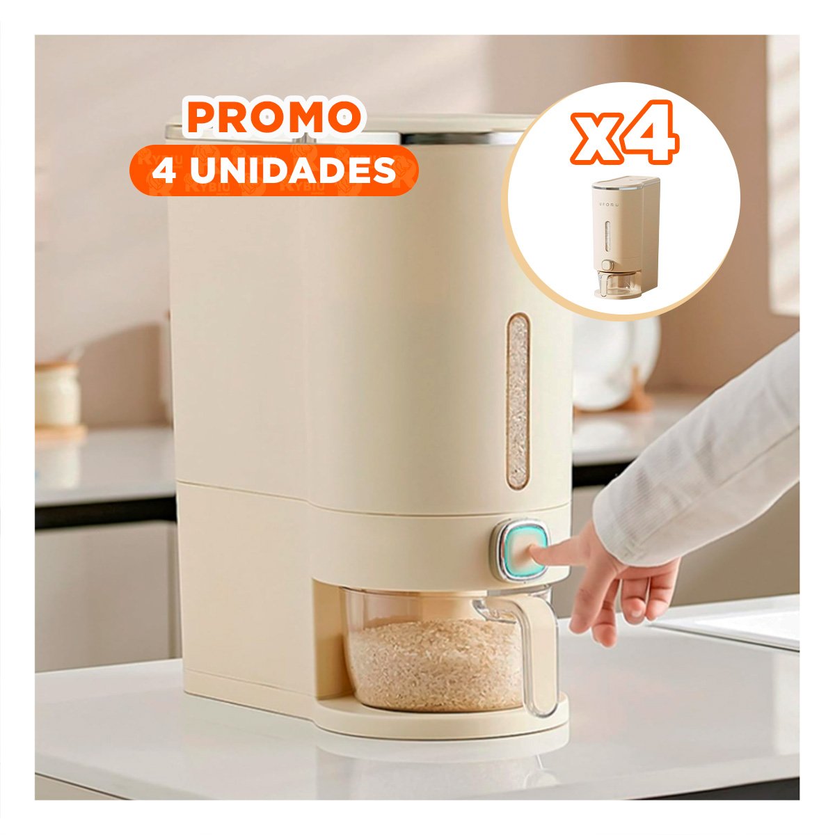 PACK4 DISPENSADOR DE COLOR CREMA Y PLATEADO 10L DE GRANOS PARA MANTENER FRESCO - 1
