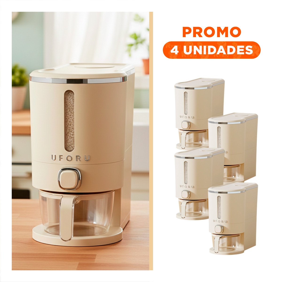 PACK4 DISPENSADOR 5L PLATEADO Y CREMA PARA GRANOS USO DIARIO EN COCINA Y+REGALO STICKER - 1