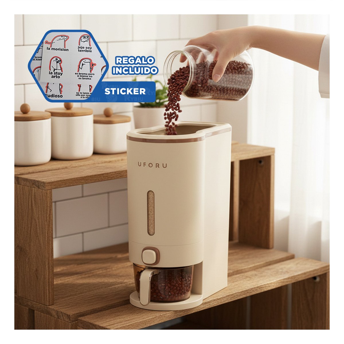 BASE DE DISPENSADOR DE COLOR CREMA Y MARRON 10L PARA MESA COMEDOR Y ...