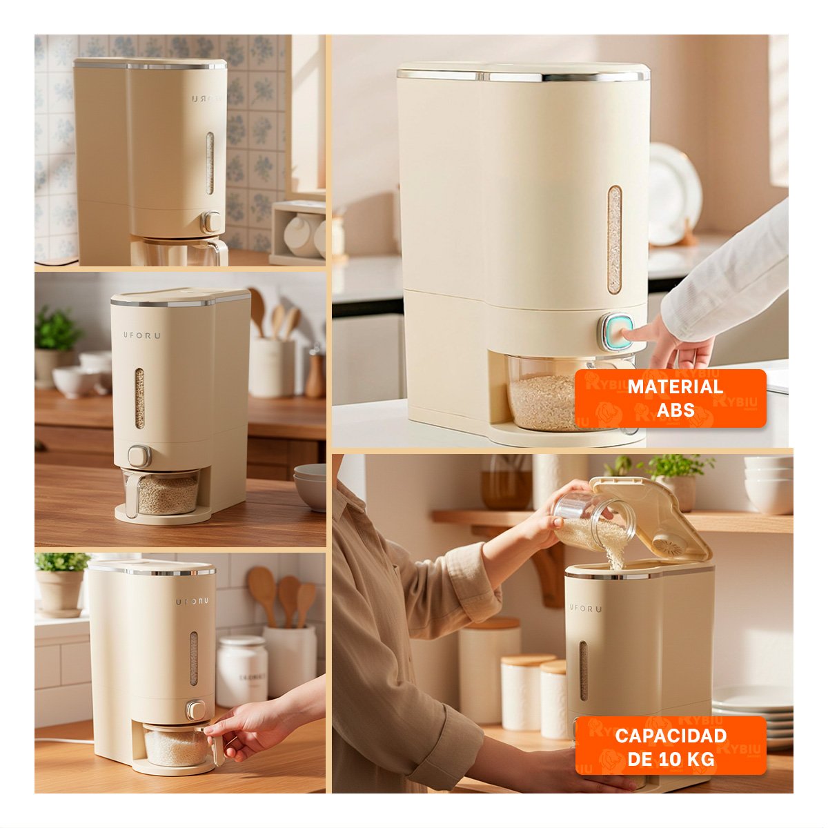 PACK2 CONTENEDOR DE GRANOS 10L COLOR CREMA Y PLATEADO FUNCIONAL Y DECORATIVO Y+PAPEL REGALO - 3