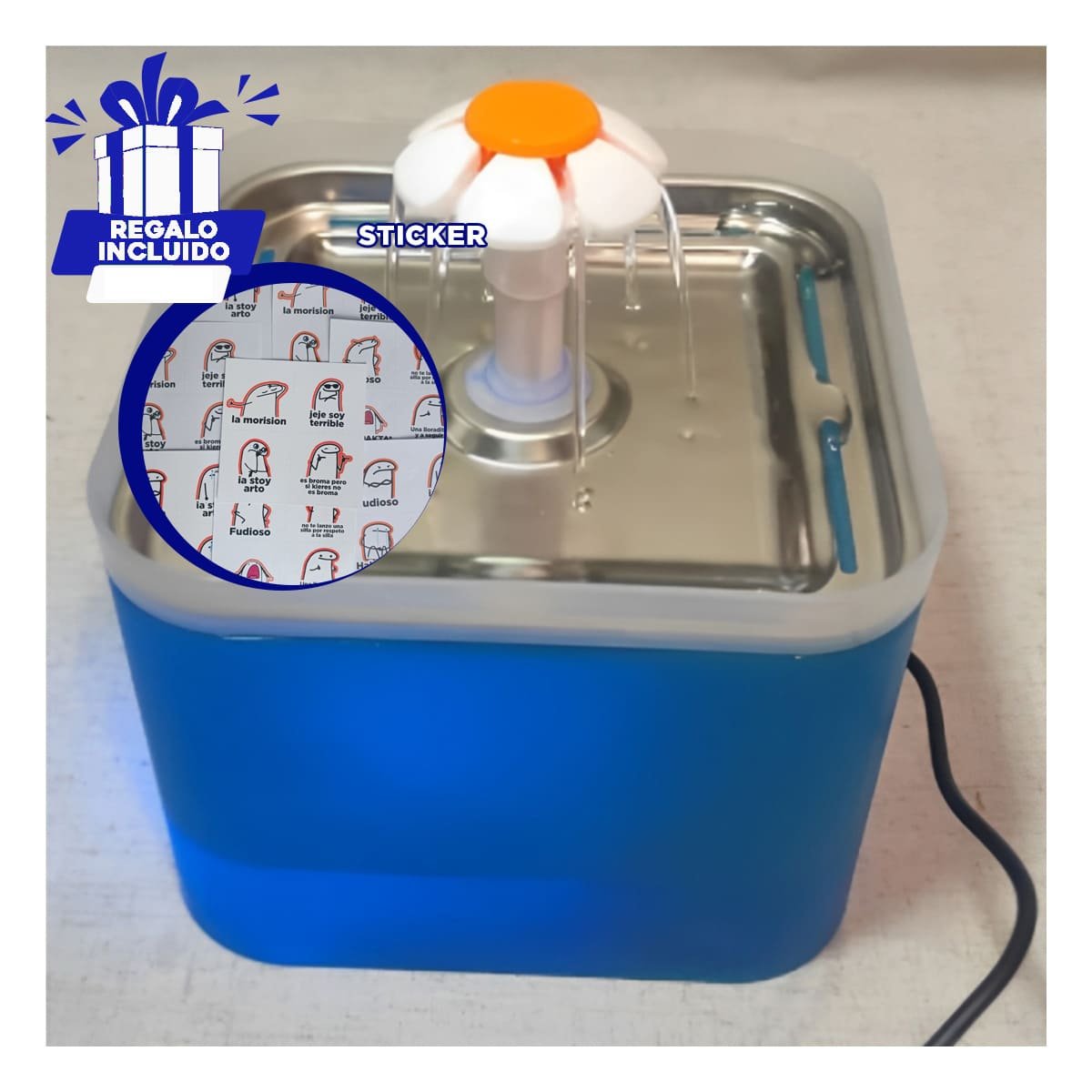 ESTACION PARA MASCOTA AZUL EN ACERO INOXIDABLE CUADRADO PET Y+REGALO STICKER - 1