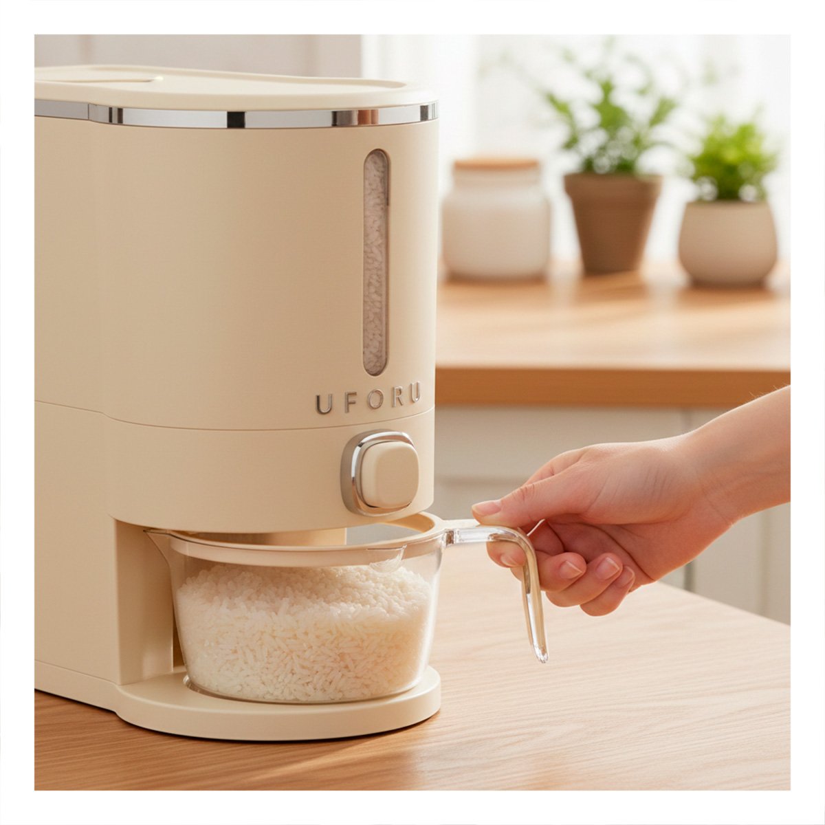 BASE DE DISPENSADOR DE GRANOS PLATEADO Y CREMA 5L PARA SERVIR ALIMENTOS - 1
