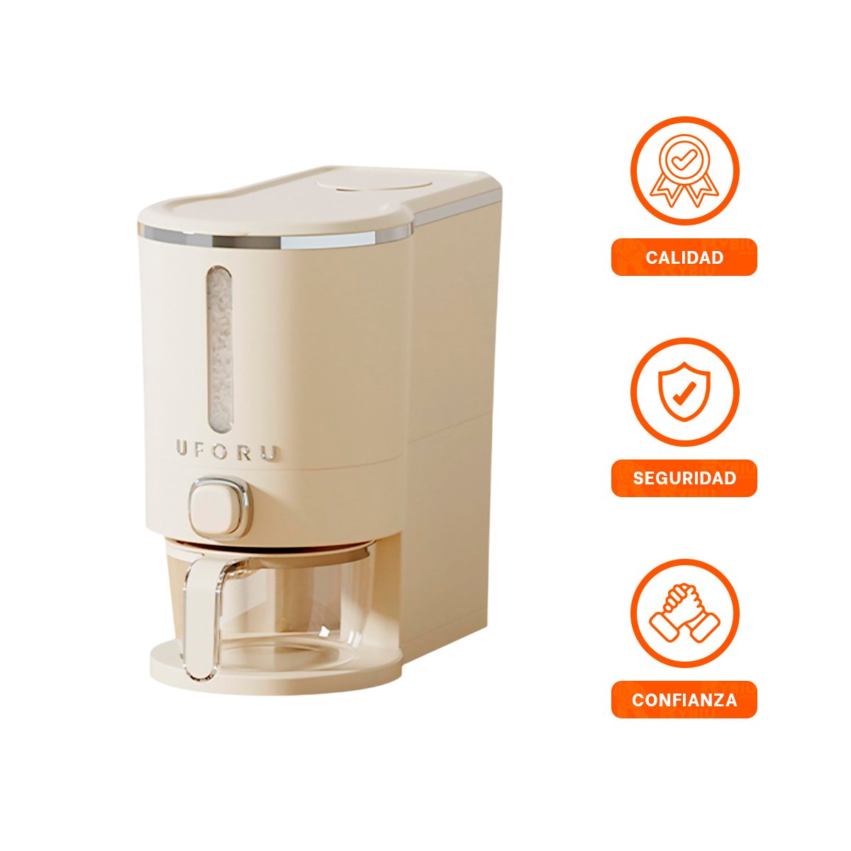 BASE DE DISPENSADOR DE GRANOS PLATEADO Y CREMA 5L PARA SERVIR ALIMENTOS - 3