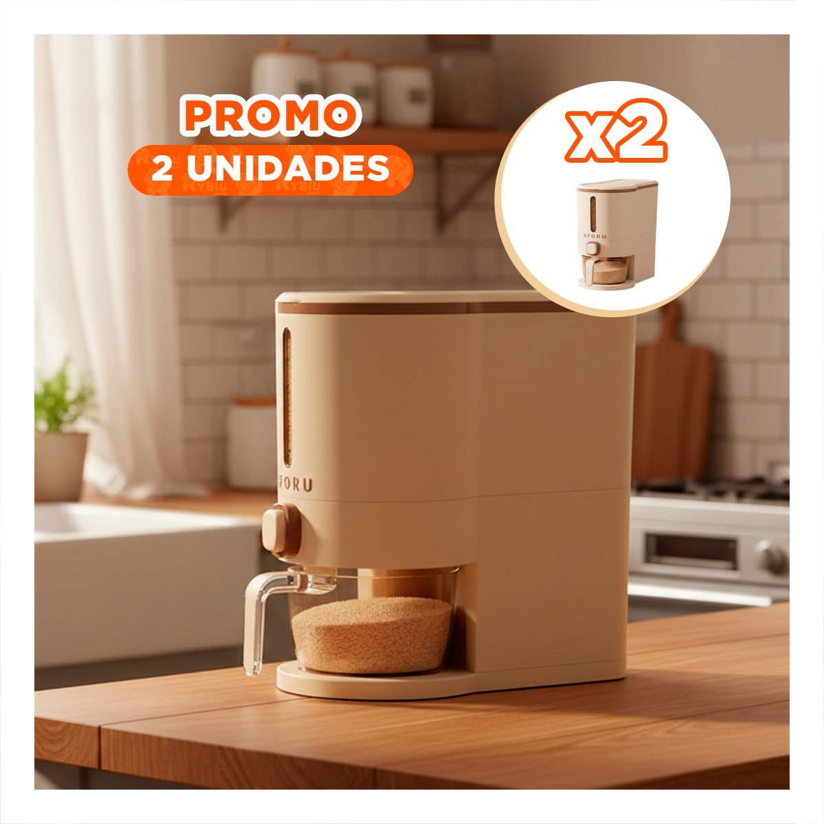 PACK2 CONTENEDOR 5L MARRON Y CREMA PARA GRANOS DISPENSADOR HOGAR Y+REGALO STICKER - 1