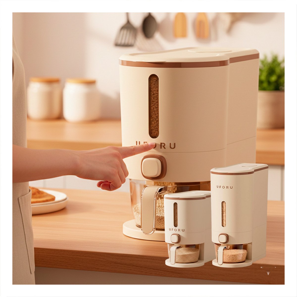 PACK2 CONTENEDOR 5L MARRON Y CREMA PARA GRANOS DISPENSADOR HOGAR Y+REGALO STICKER - 5