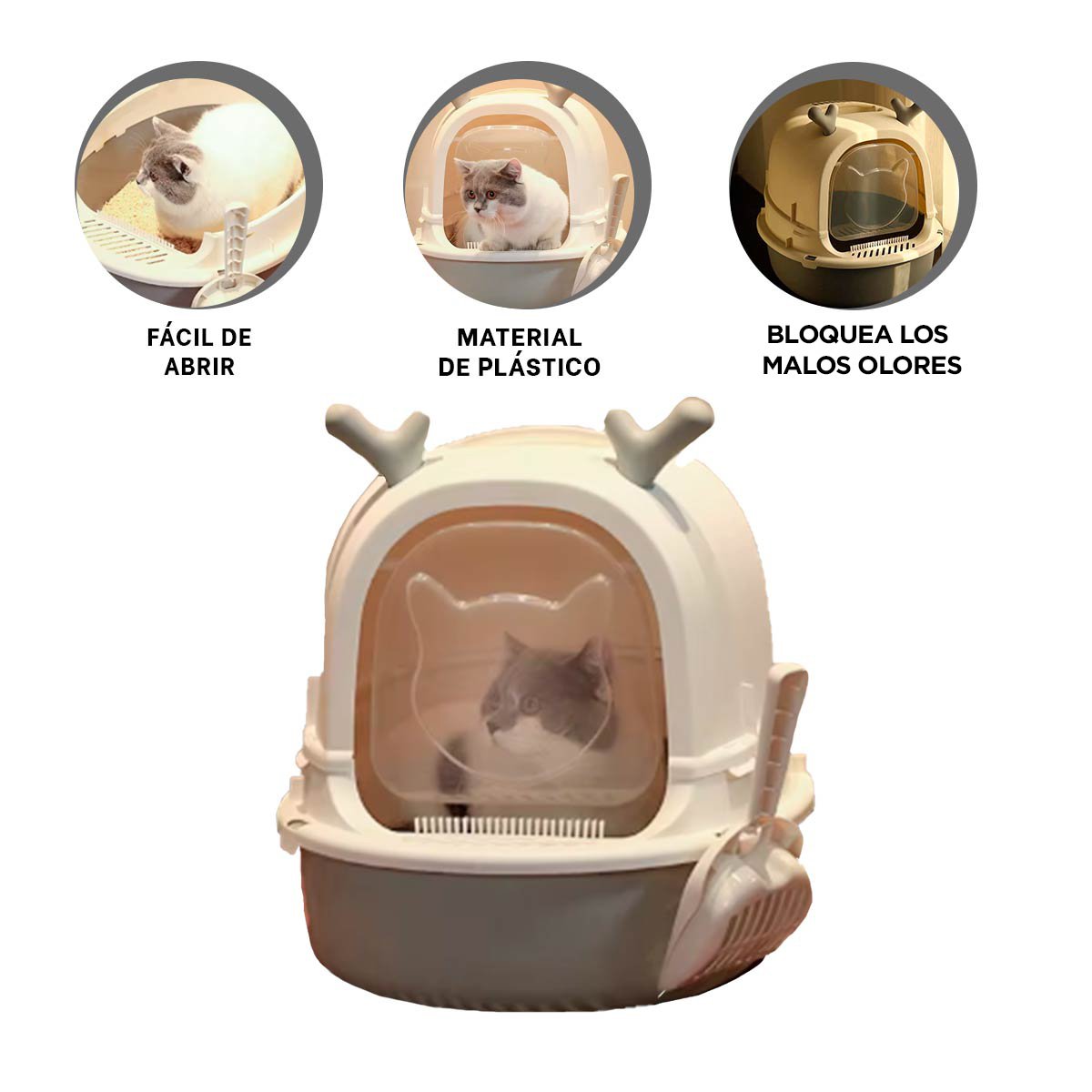 SANITARIO CERRADO PARA GATO RENO 2 EN 1 CON PALA HOGAR - 3