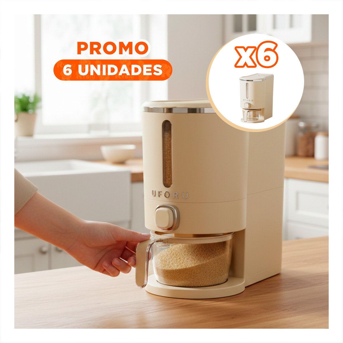 PACK6 RECIPIENTE 5L DE GRANOS PLATEADO Y CREMA PARA COCINA Y COMEDOR Y+REGALO STICKER - 1