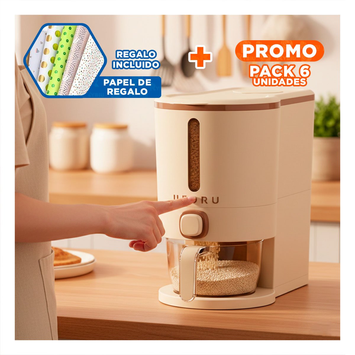 PACK6 RECIPIENTE DE DISPENSADOR COLOR CREMA Y MARRON 5L FUNCIONAL Y+PAPEL REGALO - 1