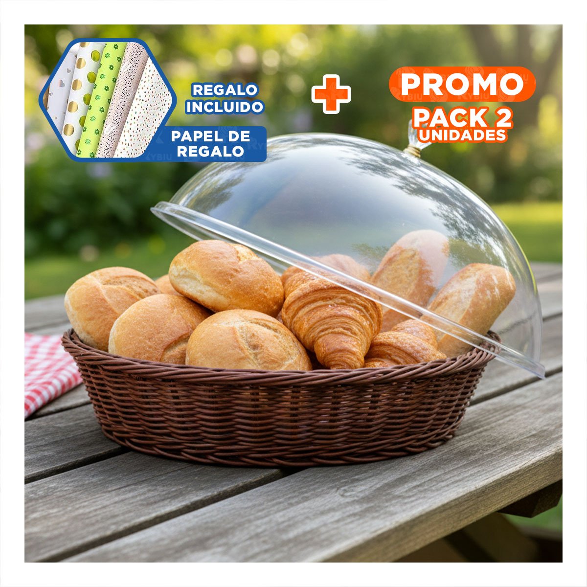 PACK2 TAPA CON CUPULA COLOR MARRON DE PLASTICO 31X23CM PARA EXHIBIR POSTRES Y+PAPEL REGALO - 1