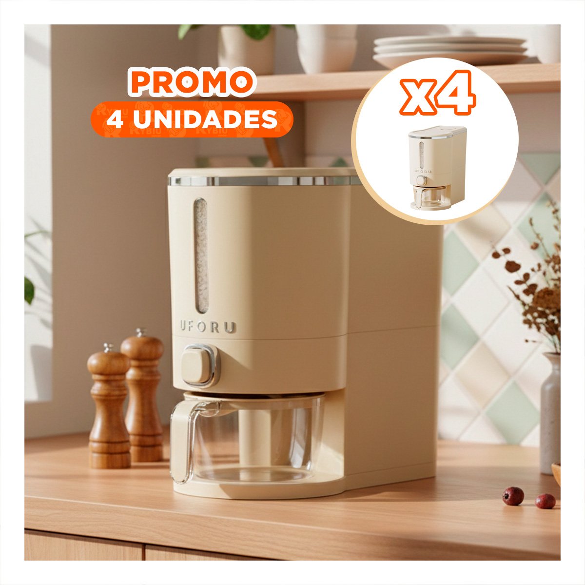 PACK4 DISPENSADOR DE COLOR CREMA Y PLATEADO 5L DE GRANOS PARA MANTENER FRESCO - 1