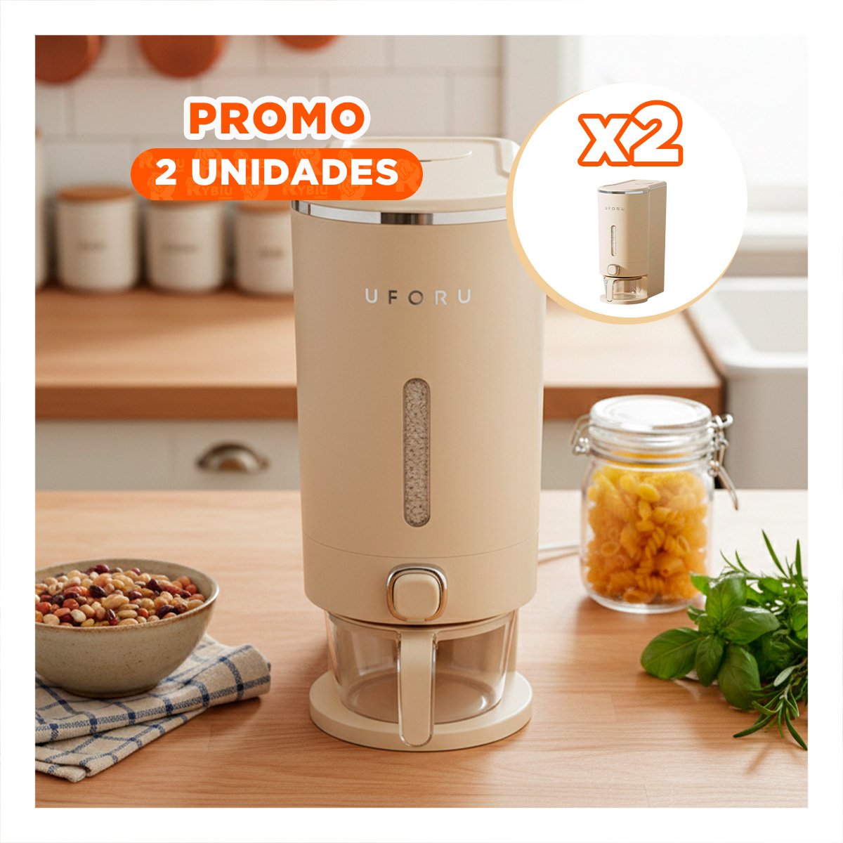 PACK2 CONTENEDOR 10L PLATEADO Y CREMA PARA GRANOS DISPENSADOR HOGAR Y+REGALO STICKER - 1