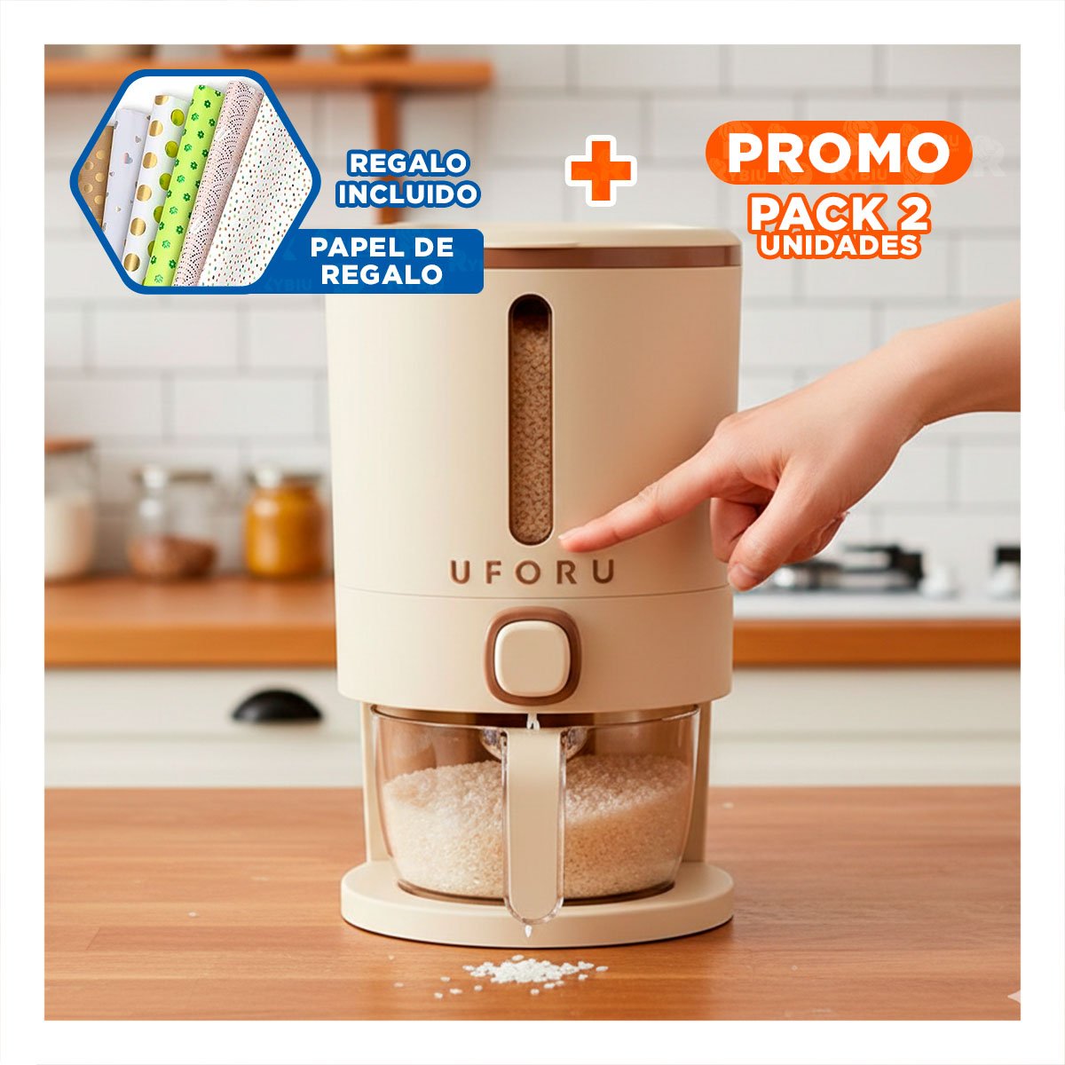 PACK2 CONTENEDOR DE GRANOS 5L COLOR CREMA Y MARRON FUNCIONAL Y DECORATIVO Y+PAPEL REGALO - 1