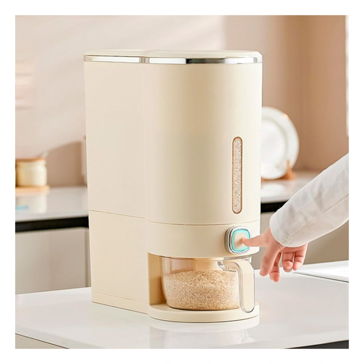 BASE DE DISPENSADOR DE GRANOS PLATEADO Y CREMA 10L PARA SERVIR ALIMENTOS - 1
