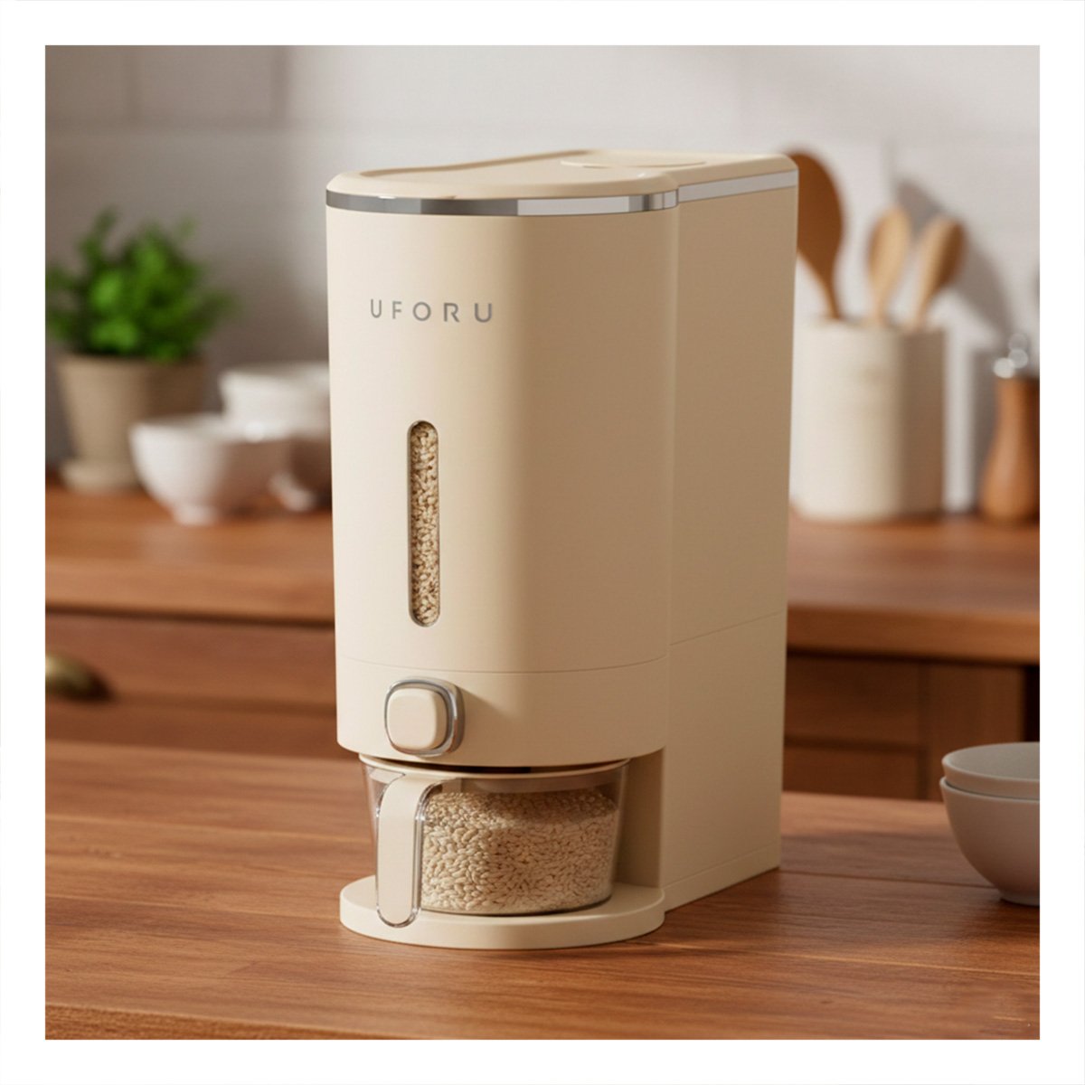 BASE DE DISPENSADOR DE GRANOS PLATEADO Y CREMA 10L PARA SERVIR ALIMENTOS - 2