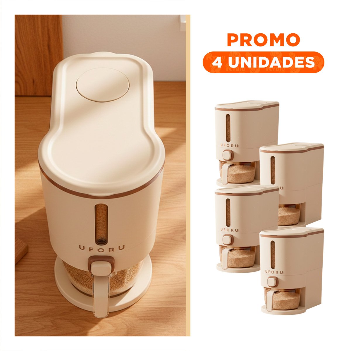 PACK4 DISPENSADOR 5L MARRON Y CREMA PARA GRANOS USO DIARIO EN COCINA Y+REGALO STICKER - 1