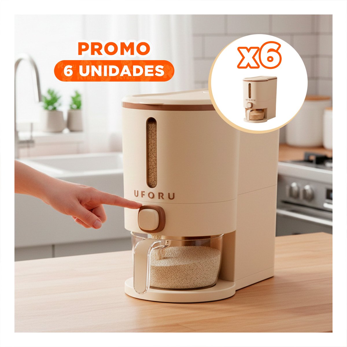 PACK6 RECIPIENTE 5L DE GRANOS MARRON Y CREMA PARA COCINA Y COMEDOR Y+REGALO STICKER - 1