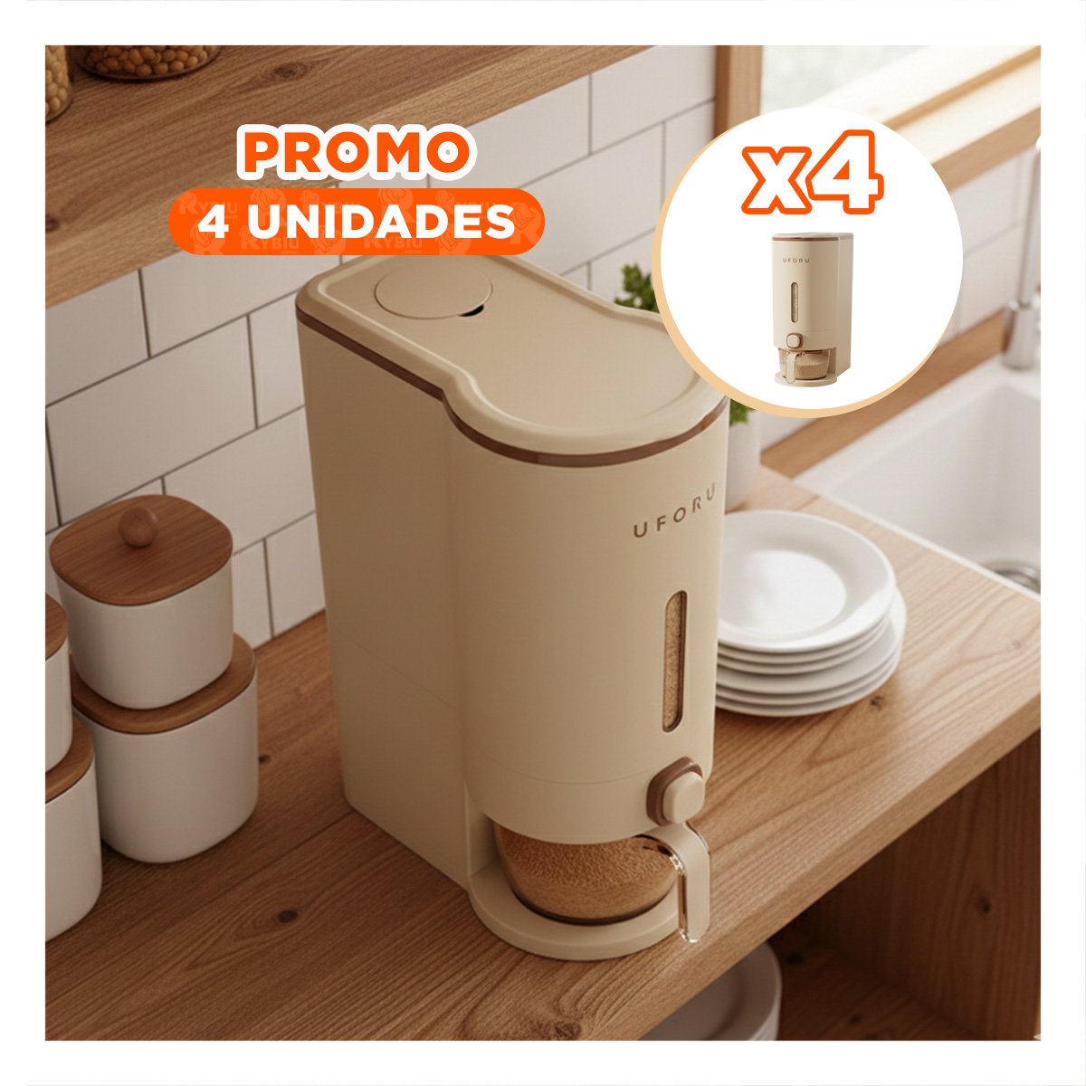 PACK4 DISPENSADOR DE COLOR CREMA Y MARRON 10L DE GRANOS PARA MANTENER FRESCO - 1