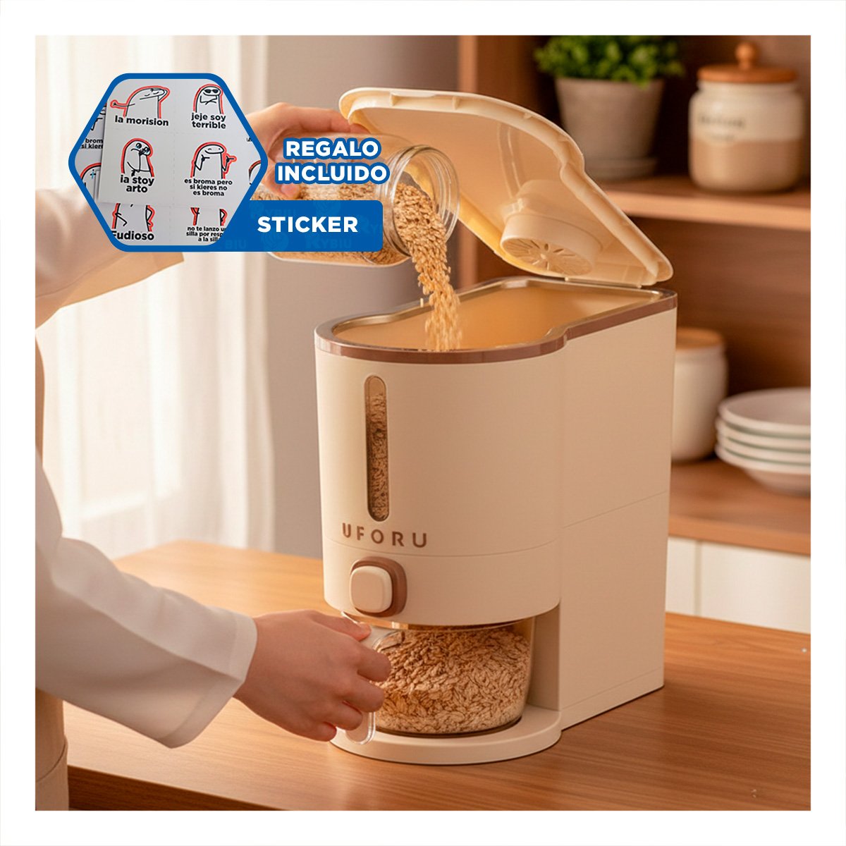 BASE DE DISPENSADOR DE COLOR CREMA Y MARRON 5L PARA MESA COMEDOR Y+REGALO STICKER - 1