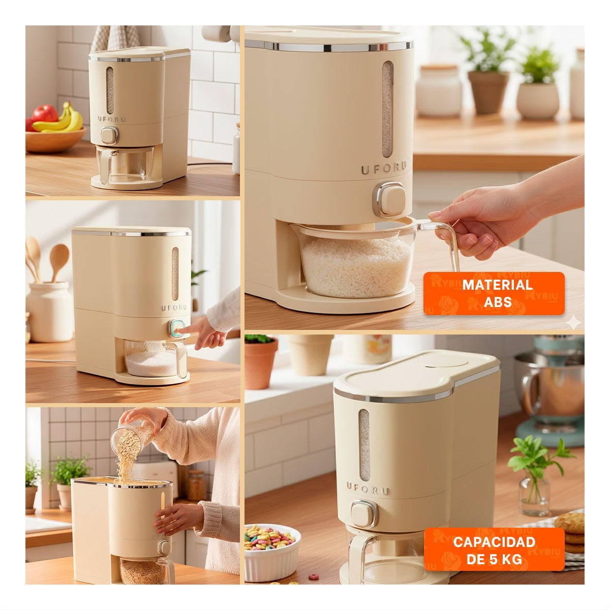PACK6 RECIPIENTE DE DISPENSADOR COLOR CREMA Y PLATEADO 5L FUNCIONAL Y+PAPEL REGALO - 3