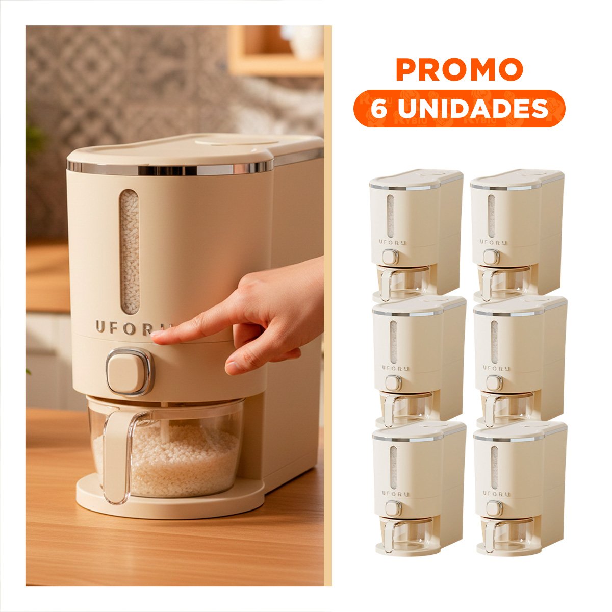 PACK6 RECIPIENTE 5L PLATEADO Y CREMA PARA DISPENSADOR DE GRANOS USO DIARIO - 1