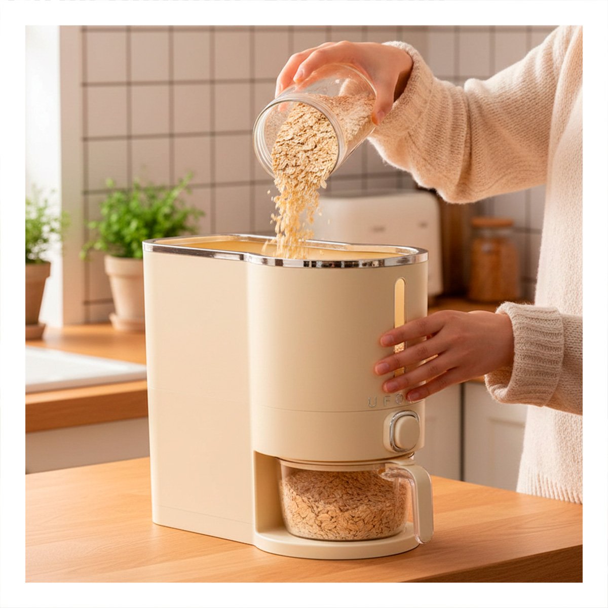 PACK6 RECIPIENTE 5L PLATEADO Y CREMA PARA DISPENSADOR DE GRANOS USO DIARIO - 3