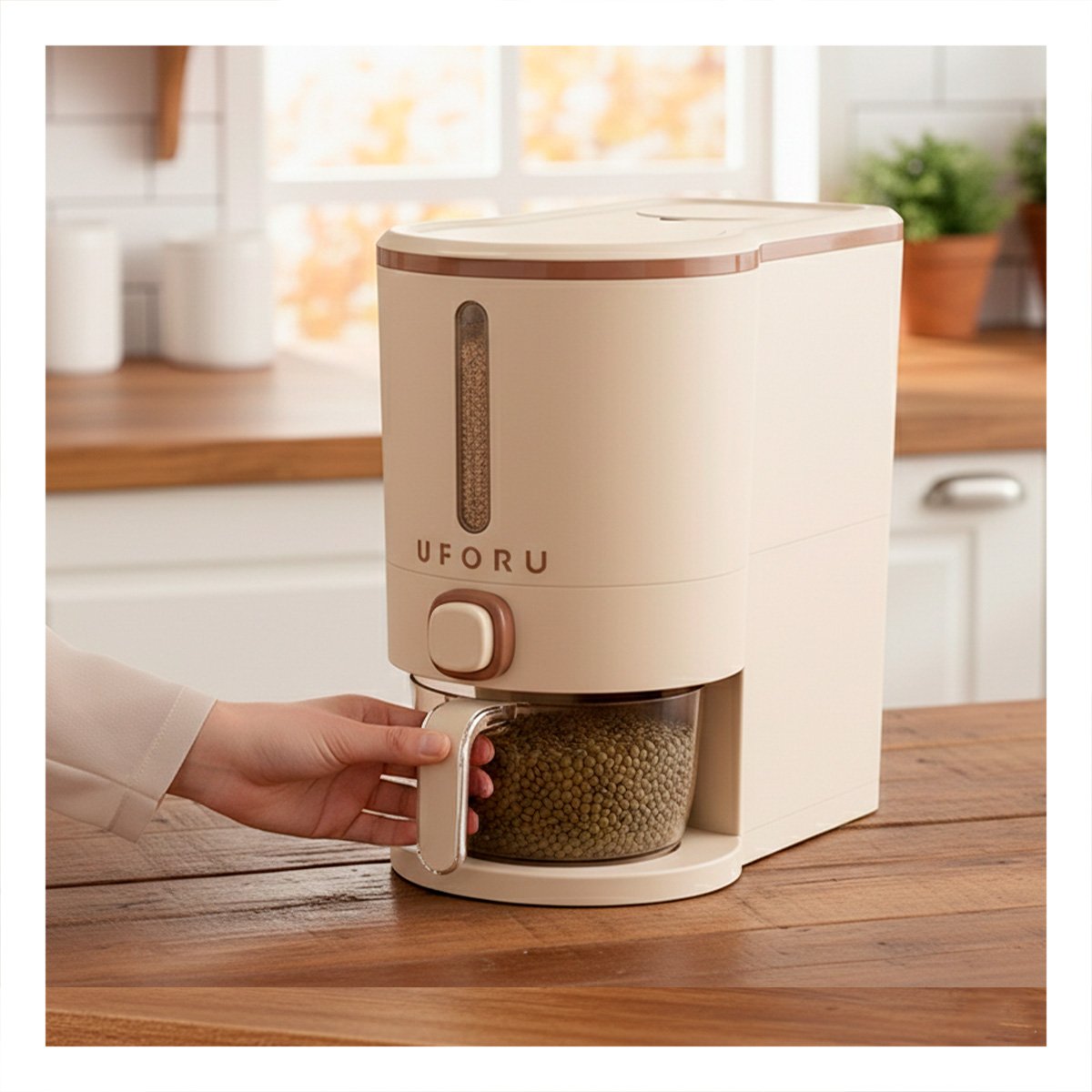 BASE DE DISPENSADOR DE GRANOS MARRON Y CREMA 5L PARA SERVIR ALIMENTOS - 2