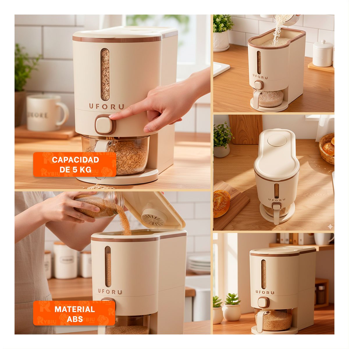 BASE DE DISPENSADOR DE GRANOS MARRON Y CREMA 5L PARA SERVIR ALIMENTOS - 5