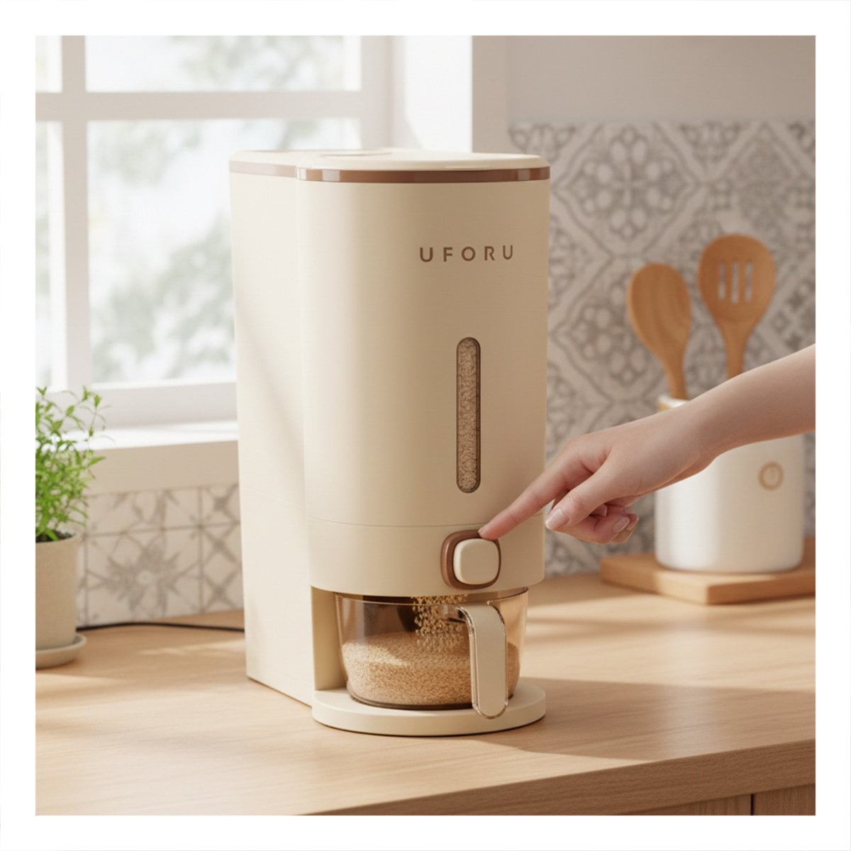 BASE DE DISPENSADOR DE GRANOS MARRON Y CREMA 10L PARA SERVIR ALIMENTOS - 1