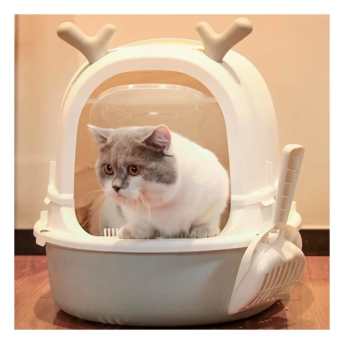 SANITARIO CERRADO PARA GATO RENO 2 EN 1 CON PALA CASA - 2