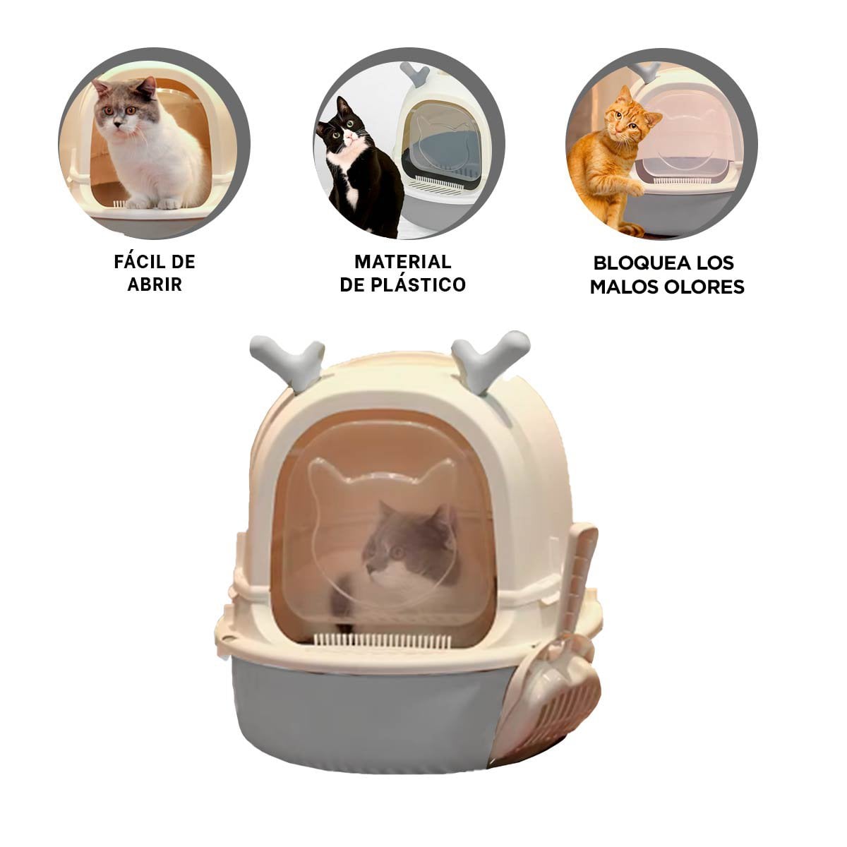 SANITARIO CERRADO PARA GATO RENO 2 EN 1 CON PALA CASA - 3