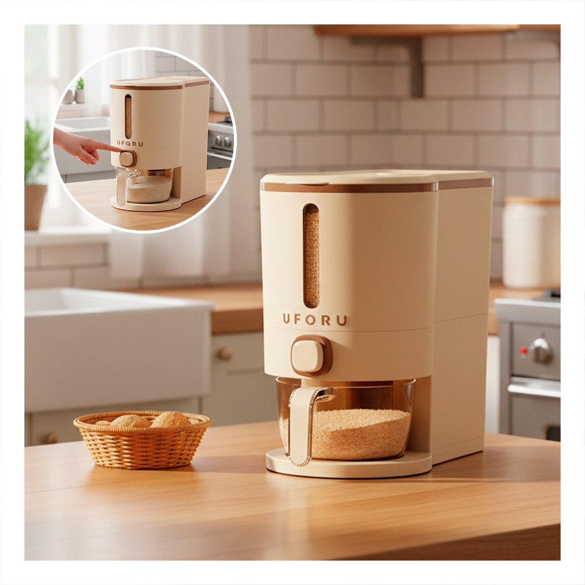 BASE DE DISPENSADOR DE GRANOS 5L CREMA MARRON PARA COCINA Y+POST IT - 2