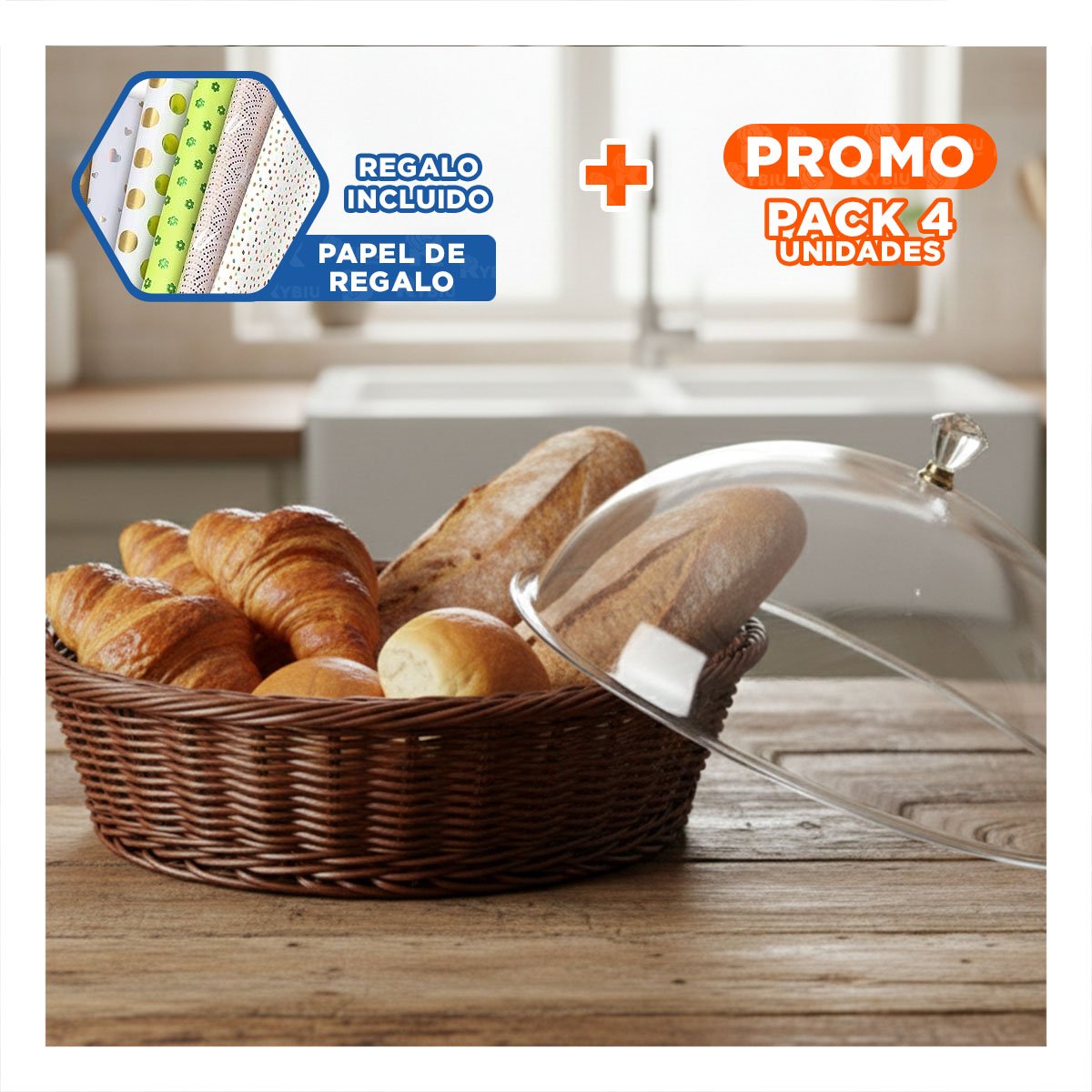 PACK4 CONTENEDOR CON CUPULA COLOR MARRON DE PLASTICO 31X23CM PARA EXHIBIR Y+PAPEL REGALO - 1