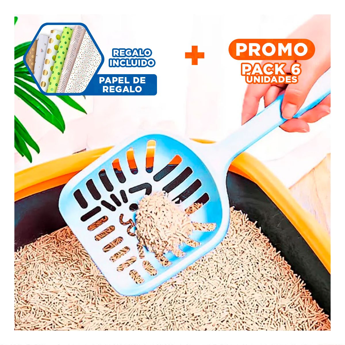 PACK6 RECOLECTOR MANUAL 40X13CM MASCOTAS CELESTE PASTEL Y+PAPEL REGALO - 1