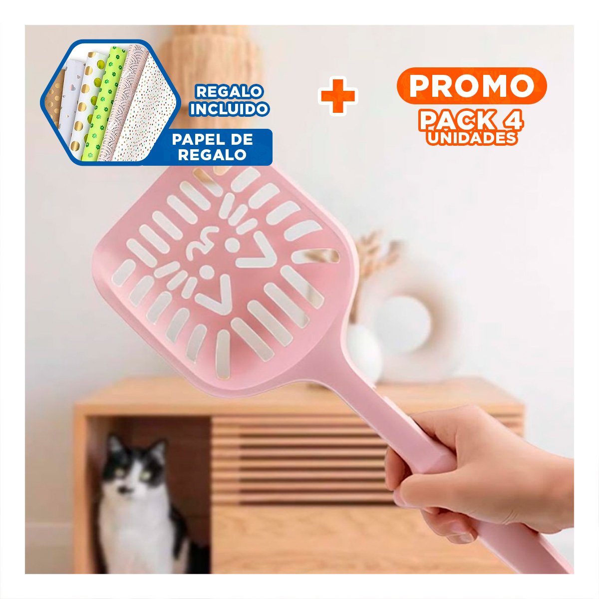 PACK4 SOLUCION PRACTICA PARA ARENERO DE GATO ROSADO PASTEL Y+PAPEL REGALO - 1