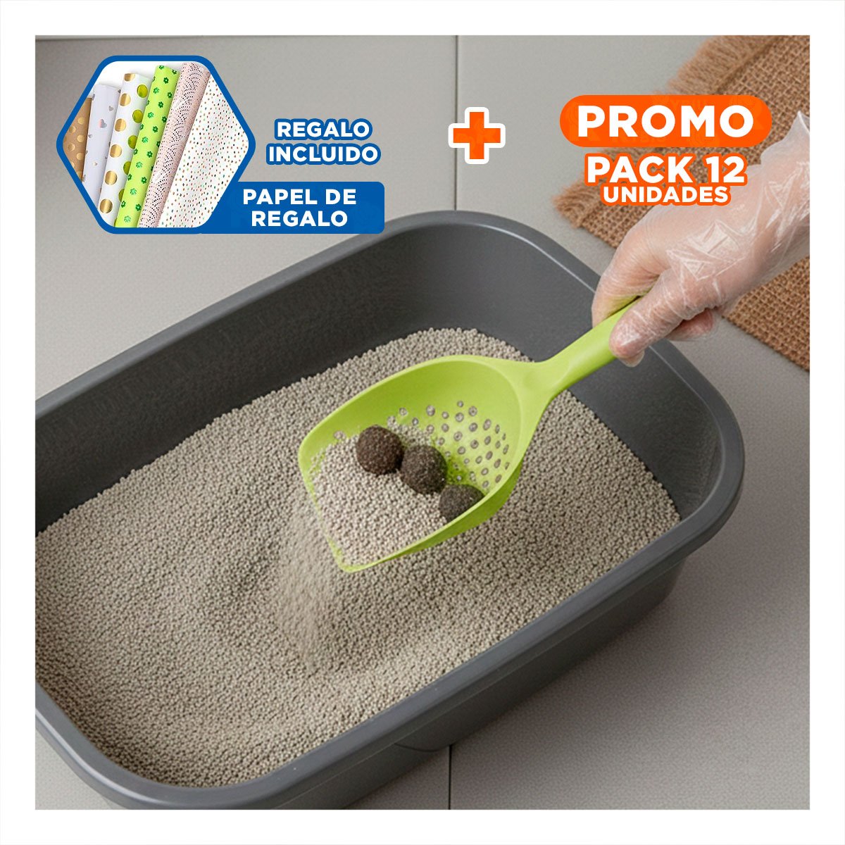 PACK12 TAMIZADOR RESISTENTE 32X16CM PARA ARENA DE GATO AMARILLO Y+PAPEL REGALO - 1