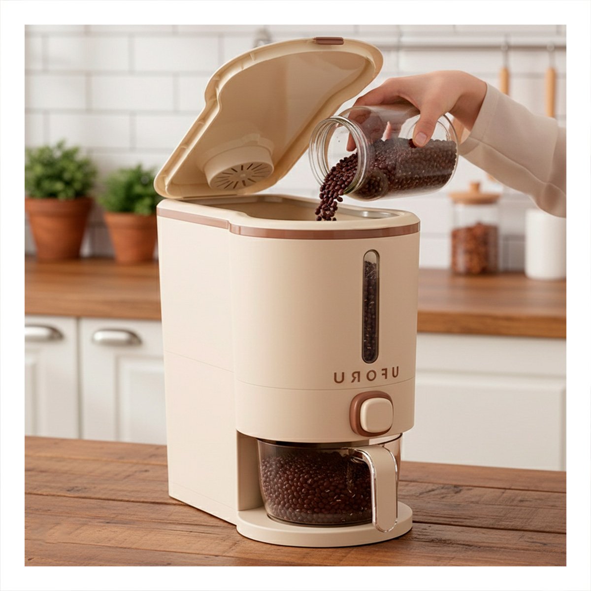PACK2 CONTENEDOR 5L DE GRANOS DE COLOR CREMA Y MARRON PARA GUARDAR - 3