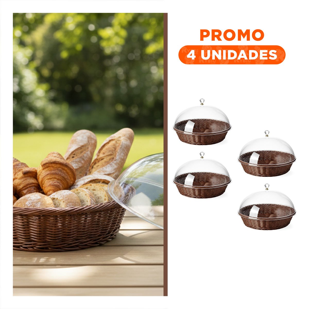 PACK4 CONTENEDOR 31X23CM TEJIDA CUPULA COLOR MARRON DE PLASTICO FUNCIONAL Y+REGALO STICKER - 1