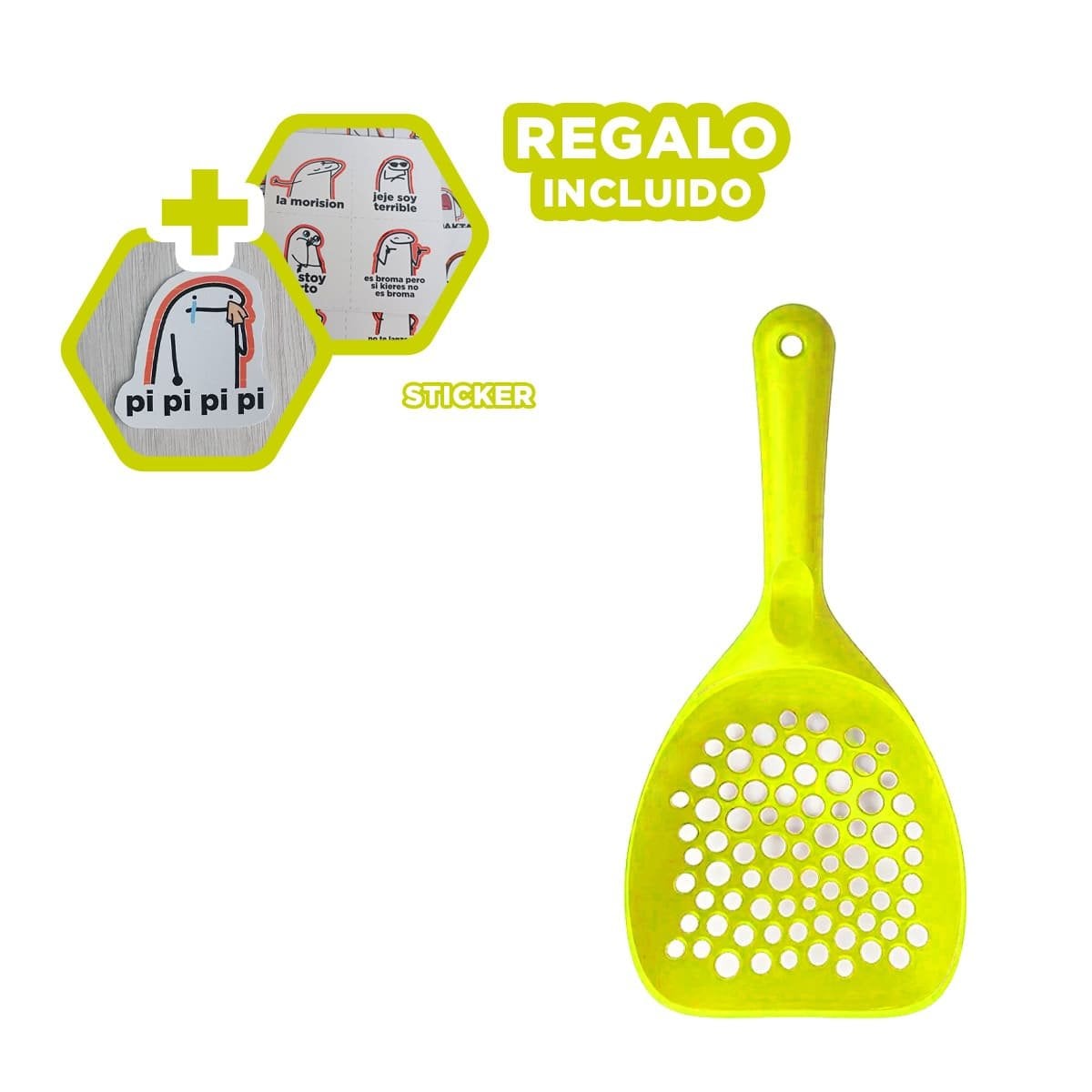 LIMPIA ARENA MANUAL 32X16CM PARA ARENERO DE GATO AMARILLO Y+REGALO STICKER - 1