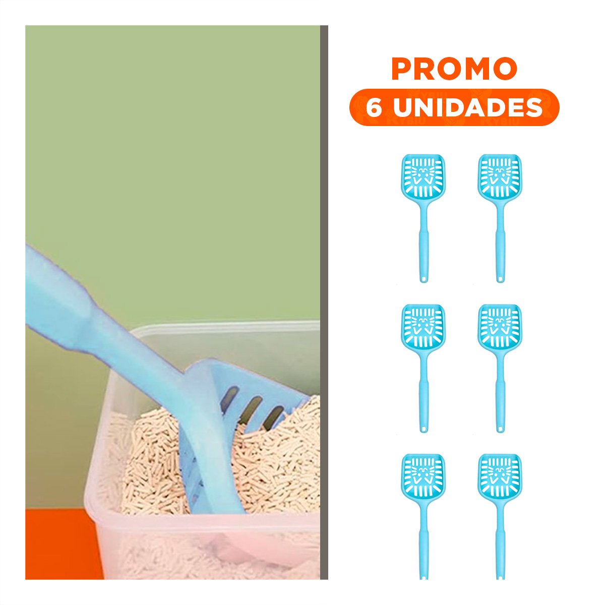 PACK6 PALA PLASTICA 40X13CM PARA ARENA DE GATO CELESTE PASTEL - 1