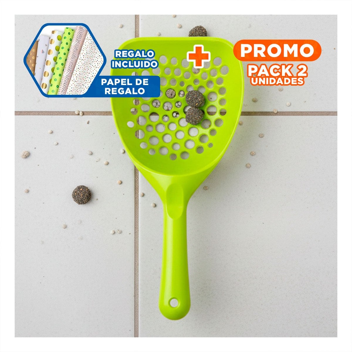 PACK2 PALA RESISTENTE 32X16CM PARA ARENA SANITARIA AMARILLO Y+PAPEL REGALO - 1