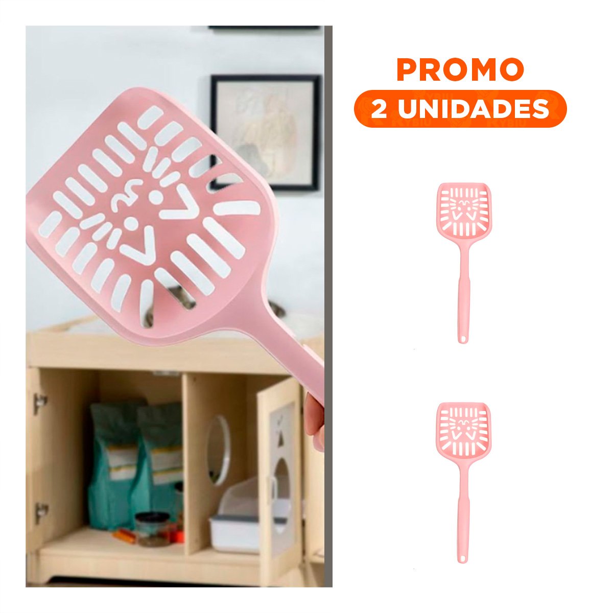 PACK2 IMPLEMENTO PARA ARENA DE GATO CARA DECORATIVA ROSADO PASTEL - 1