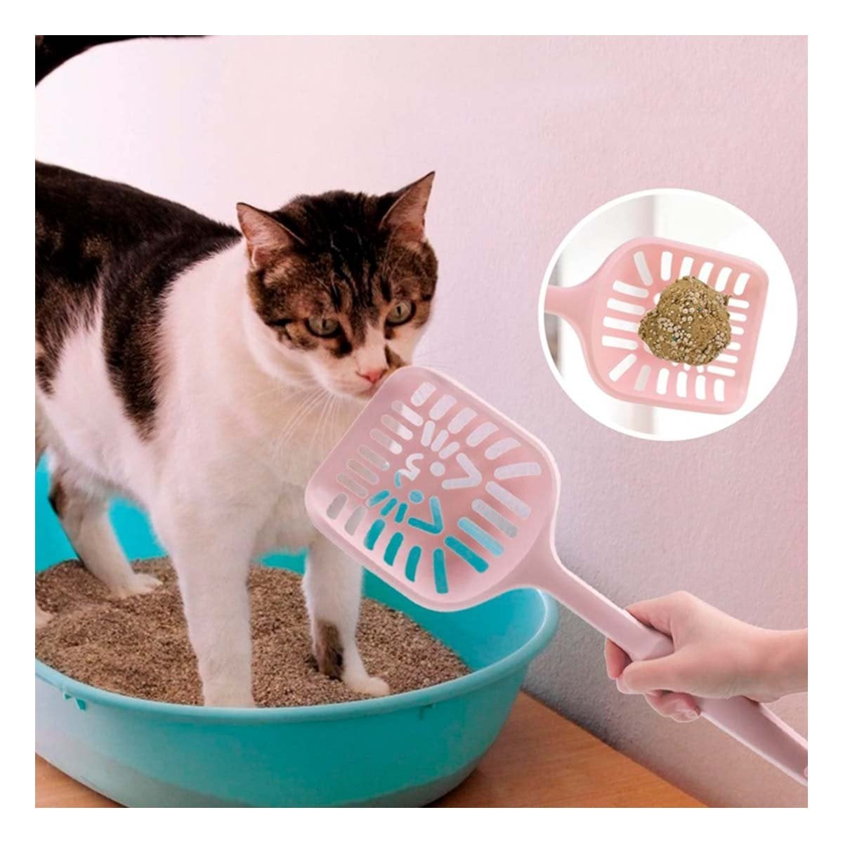 PACK2 IMPLEMENTO PARA ARENA DE GATO CARA DECORATIVA ROSADO PASTEL - 5