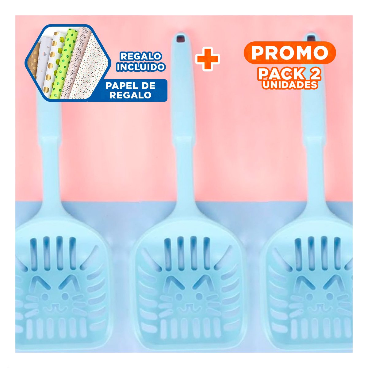 PACK2 RECOLECTOR FUNCIONAL 40X13CM ARENA SANITARIA CELESTE PASTEL Y+PAPEL REGALO - 1