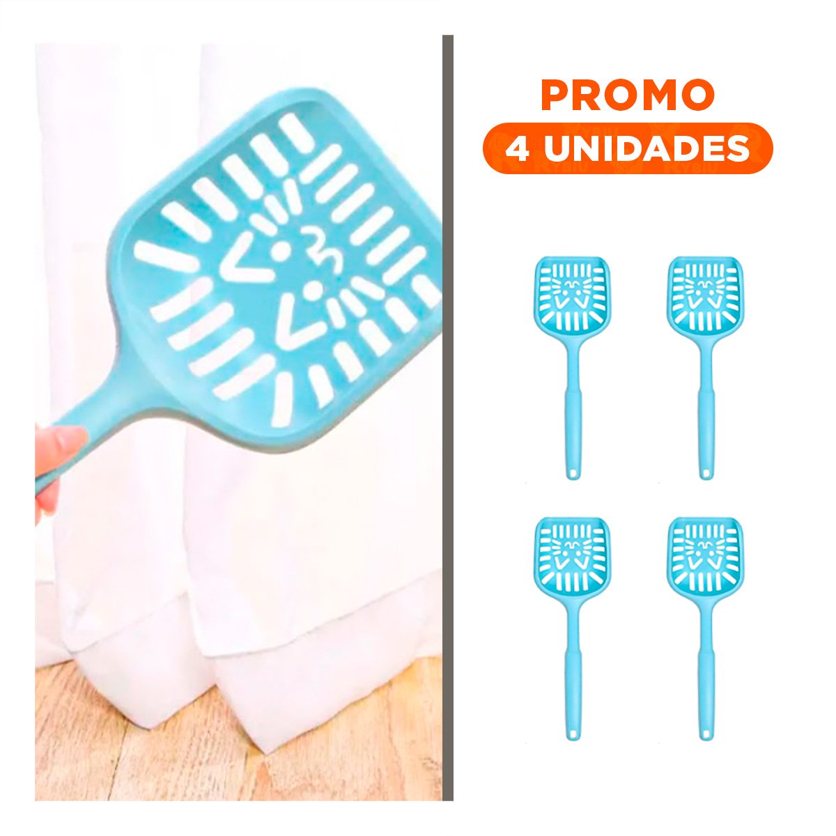 PACK4 RECOGEDOR CERNIDOR 40X13CM ARENERO CARA DE GATO CELESTE PASTEL Y+REGALO STICKER - 1