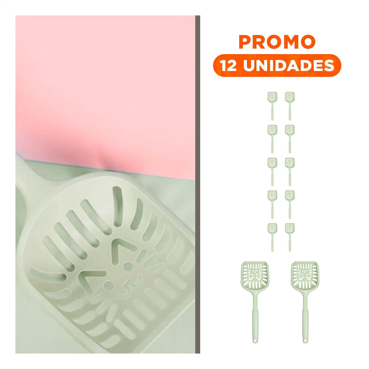 PACK12 PALA RESISTENTE 40X13CM PARA ARENA VERDE PASTEL Y+REGALO STICKER - 1