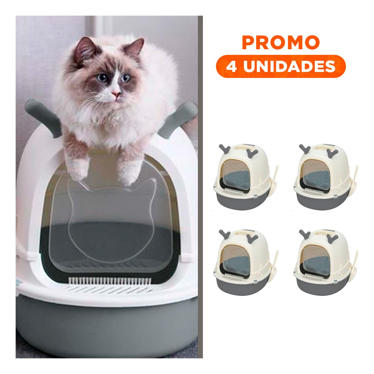 PACK4 SANITARIO GRANDE PARA GATO RENO 2 EN 1 CON PALA HOGAR Y+REGALO STICKER - 1