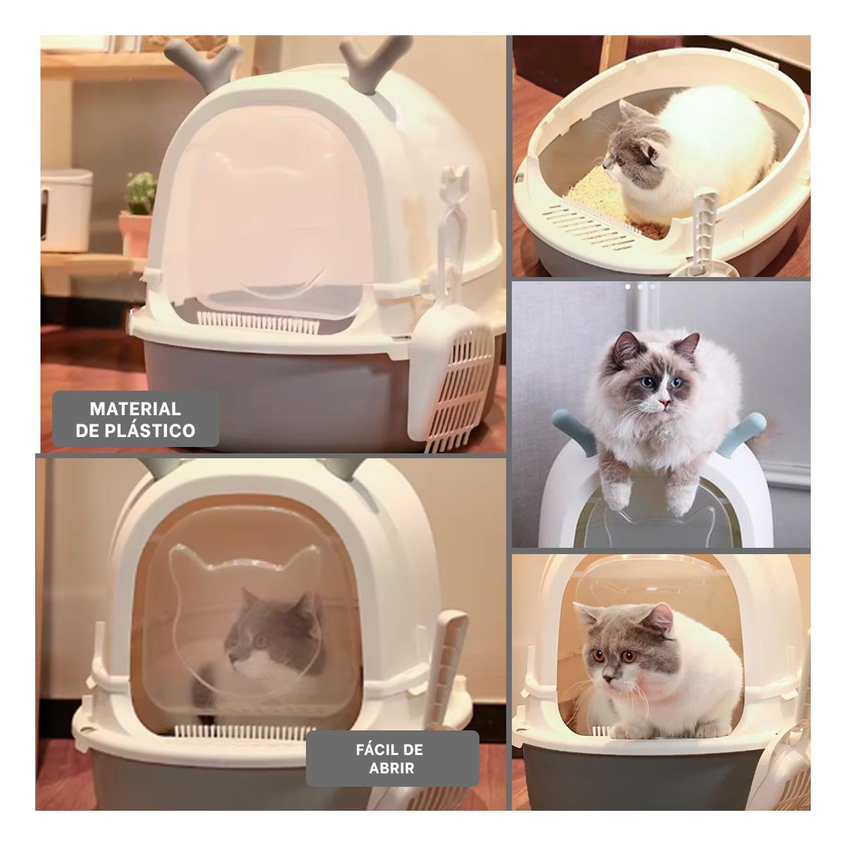 PACK4 SANITARIO GRANDE PARA GATO RENO 2 EN 1 CON PALA HOGAR Y+REGALO STICKER - 2