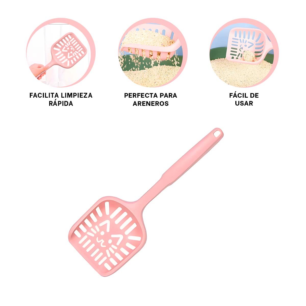 UTENSILIO CERNIDOR PARA ARENA DE MASCOTAS CARA DE GATO ROSADO PASTEL - 3