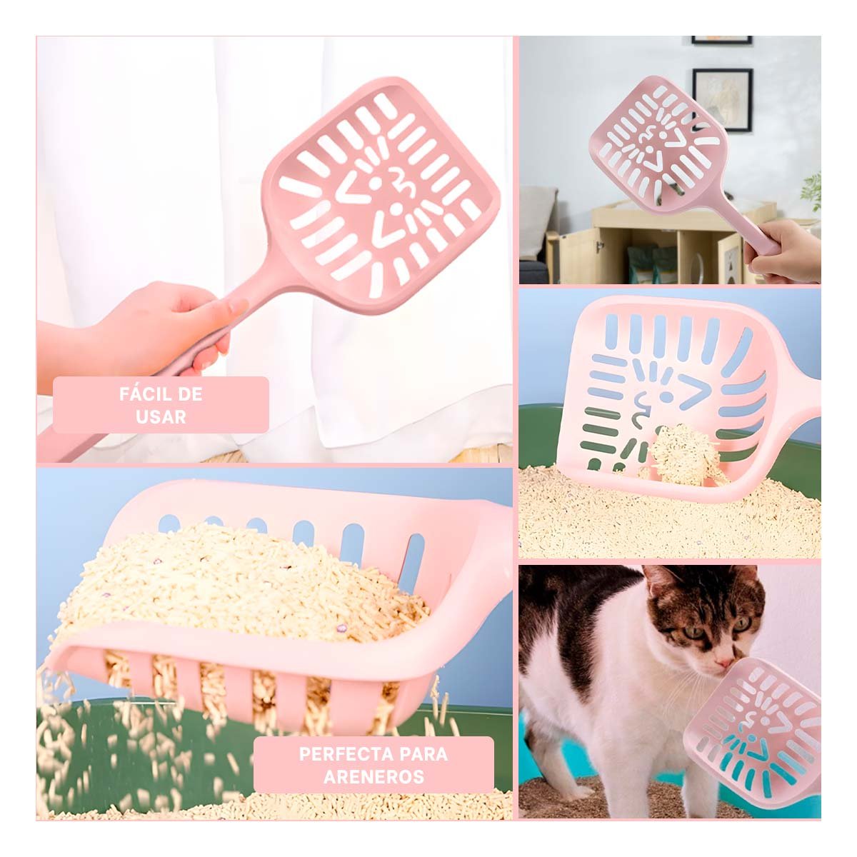 UTENSILIO CERNIDOR PARA ARENA DE MASCOTAS CARA DE GATO ROSADO PASTEL - 5