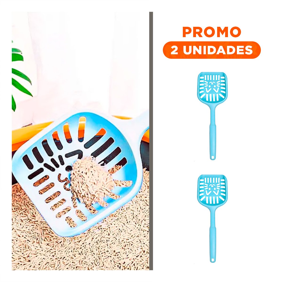 PACK2 PALA HIGIENICA 40X13CM ARENERO GATO CELESTE PASTEL - 1
